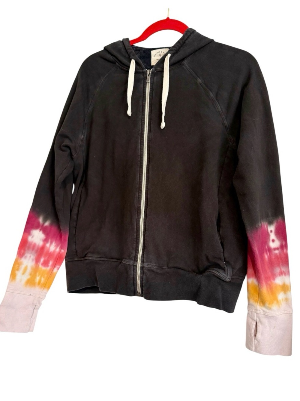 Electric & Rose Full Zipper Women’s Hoodie sz Small Black with Tie Dye Sleeves